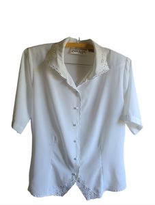 Beautiful Dainty Lace Collar Scalloped Vintage 80s Blouse